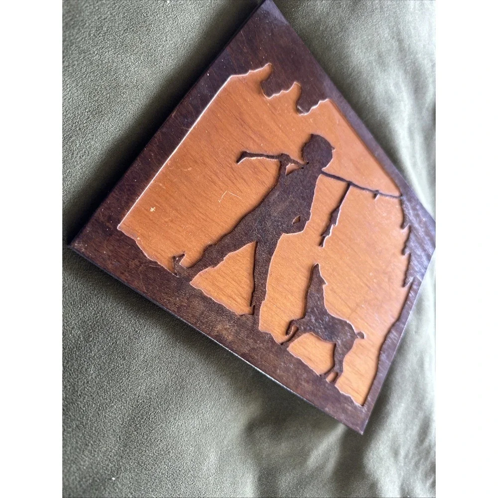 Vintage 1940's Wood Cut Boy Fishing With Dog Wall Art, HR Perryman, Englewood NJ
